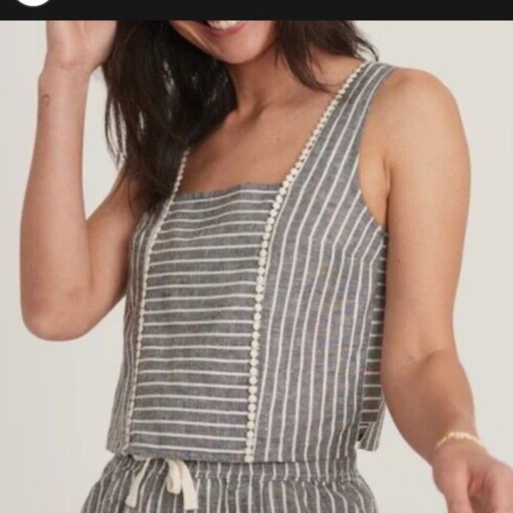 Marine Layer Gray and White Striped Cropped Tank Top